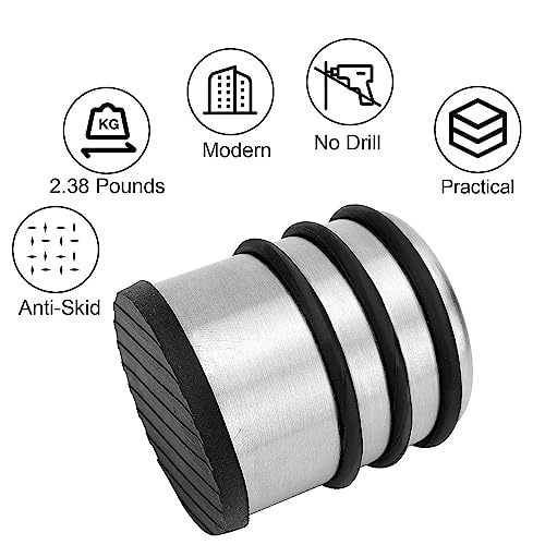 ZOENHOU 3 Pack Stainless Steel Door Stoppers, 1.25KG Weighted Heavy Duty Chrome Door Stopper with Silicone Rings - Image 4