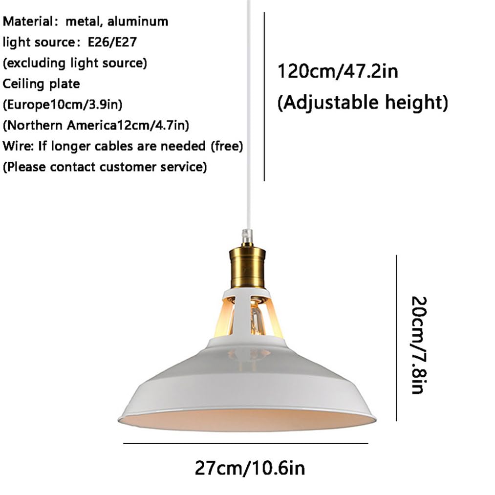 Lampa wisząca w stylu amerykańskim, matowy czarny klosz, metalowy żyrandol, styl industrialny z połowy wieku, do jadalni, sypialni, baru, biura, płaskiego lub pochylonego sufitu (biały, 1
