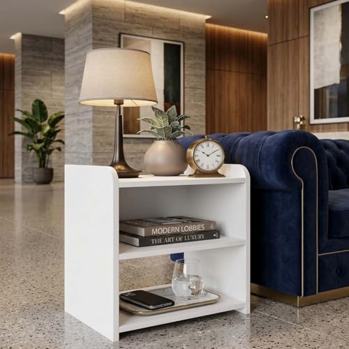 Image of Woodsy Wooden Side Table Table /Coffee /Bedside with Storage Side Table for Bedroom (White)