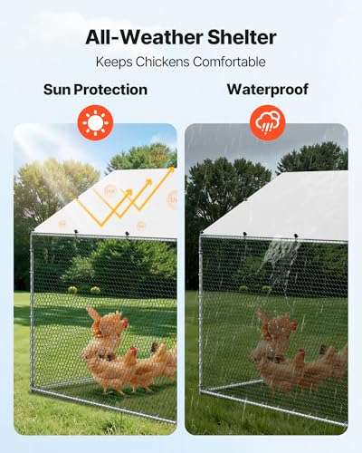 Image of VEVOR Large Metal Chicken Coop with Run, Walkin Chicken Coop for Yard with Waterproof Cover, 6.5 x 9.8 x 6.5 ft, Spire Roof Large Poultry Cage for Hen House, Duck Coop and Rabbit Run