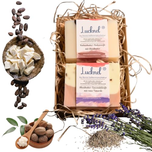 Lucknel Jabones naturales hechos a mano (2 unidades, para pieles grasas, lavanda y arcilla rosa + coco y manteca de cacao)