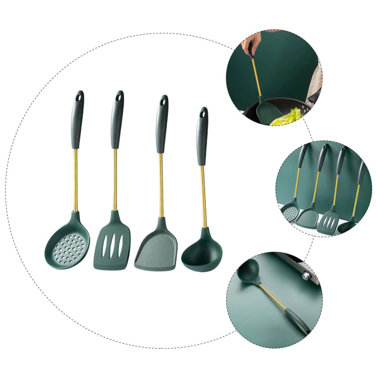 LIFKOME Utensilios De Cocina Espátula y Cuchara Resistentes Al Calor Antiadherentes