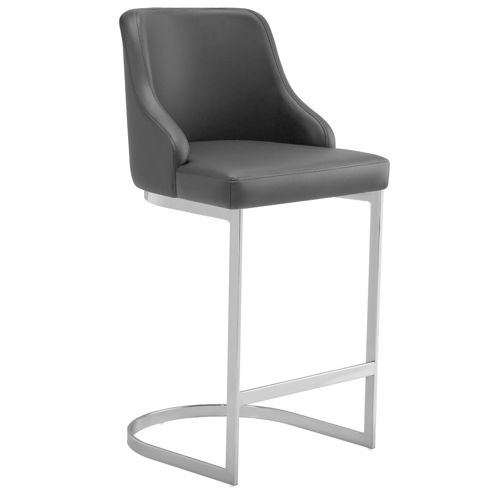 26-Inch Bar Stools Counter Height Bar Stools with Back, Modern Counter Stools with Steel U-Shaped Base, Upholstered PU Leather Barstool Dining Chairs Stools for Kitchen Counter Island, PU Grey