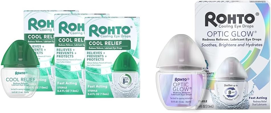 Rohto Cool Relief Eye Drops (Pack of 3) Optic Glow® Redness Reliever Eye Drops Bundle