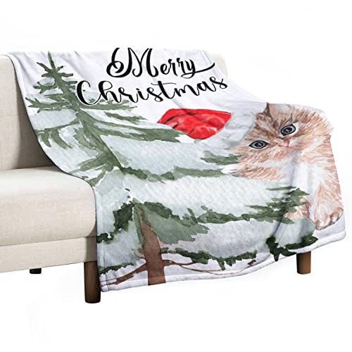 Couverture de Noël en flanelle chat plaid chaud et doux pour lit canapé