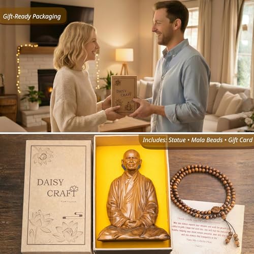 Estatua de Buda Thich Nhat Hanh de madera para meditación miniatura 6