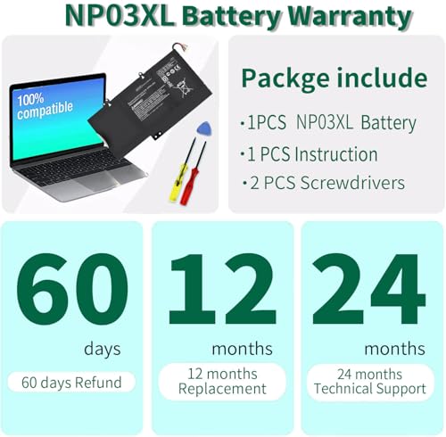 Image of 43Wh NP03XL 761230-005 Battery for HP Envy X360 15-U011DX 15-U010DX 15-U110DX 15T-U100 15T-U200 15T-U300 15-U111DX 15-U483CL 15-U493CL Pavilion X360 13-A010DX 13-A012DX 13-A013CL NPO3XL 11.4V