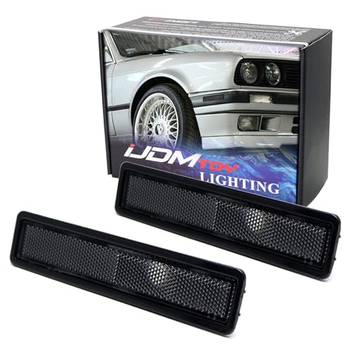 iJDMTOY Euro Smoked Lens Bumper Side Marker Lamp Housings Compatible with BMW E30 3 E34 5 Series, etc, Replace OEM Amber/Red Sidemarker Lamps