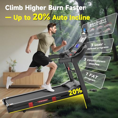 Image of Incline Treadmill for Home 400 lbs Capacity, Folding Treadmill with APP Control, 15% Auto Incline or 6% Manual Incline, 7.5MPH or 10MPH, 16'' or 18'' Wide Belt, Safety Handrail, 64 Programs