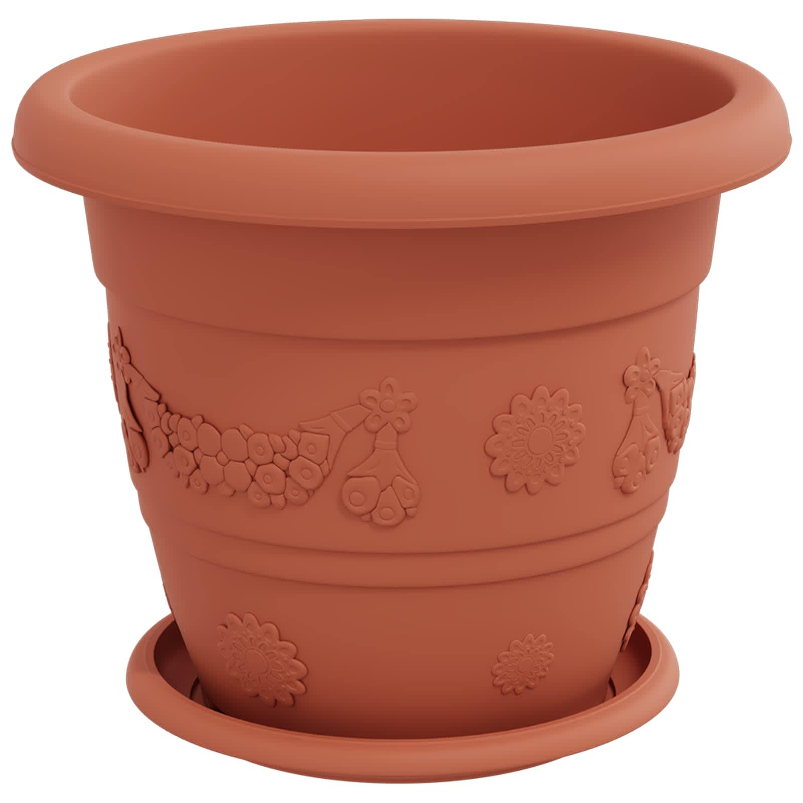 6er Set Blumentöpfe Ziegelrot Ø 26 cm Kunststoff Pflanztöpfe | Robuste Pflanzkübel mit Entwässerungslöchern für gesundes Pflanzenwachstum auf Balkon, Terrasse und im Garten.