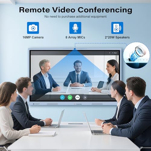 Image of 65 inch Smart board, 4K UHD Interactive Whiteboard with 20 MP Camera, 8+256GB Touch Screen Digital Board for Business, Office,Classroom & Conference Rooms (Wall Mount Included)