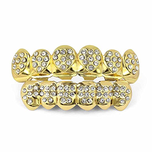 TOPGRILLZ 18K Gold Plated Custom Fit Costume Hip Hop Iced Out Diamond Heart Face Grillz for Your Teeth?Heart