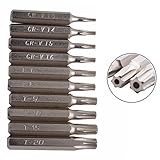 10 Pcs 1/4 Inch Hex Shank CR-V Torx Head Screw Driver Bit Set, 28mm T3-T20 Length Torx Security Head Screw Driver Drill Bit Set