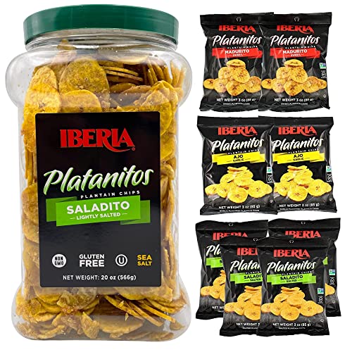 Iberia Salted Platnain Chips 1.75 Lb. Jar + Iberia Plantain Chips Variety Pack Bundle #TOP22