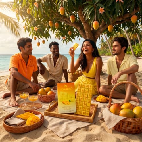 Image of XOKATOZ Exotic Premium Couverture Belgian Chocolate - 1 Alphonso Mango Flavoured White Chocolate Bar - Gift Set - Pack of 1, 75g (75g x 1)