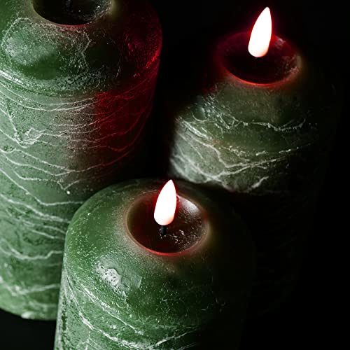Girimax Emerald Green Flameless Led Pillar Candles With Remote, Flickering Real Wax Battery Candles Set Φ 3" H 4" 5" 6" #TOP3