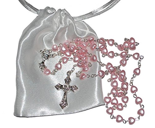 Amelia Mae Beautiful Pink Heart Rosary Beads - Girls & Boys Gift - Perfect First Rosary, Communion or Confirmation Present