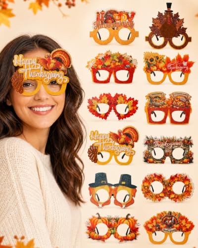 Mega-L 12 Pcs Fall Eyeglasses, Thanksgiving Friendsgiving Party Favors