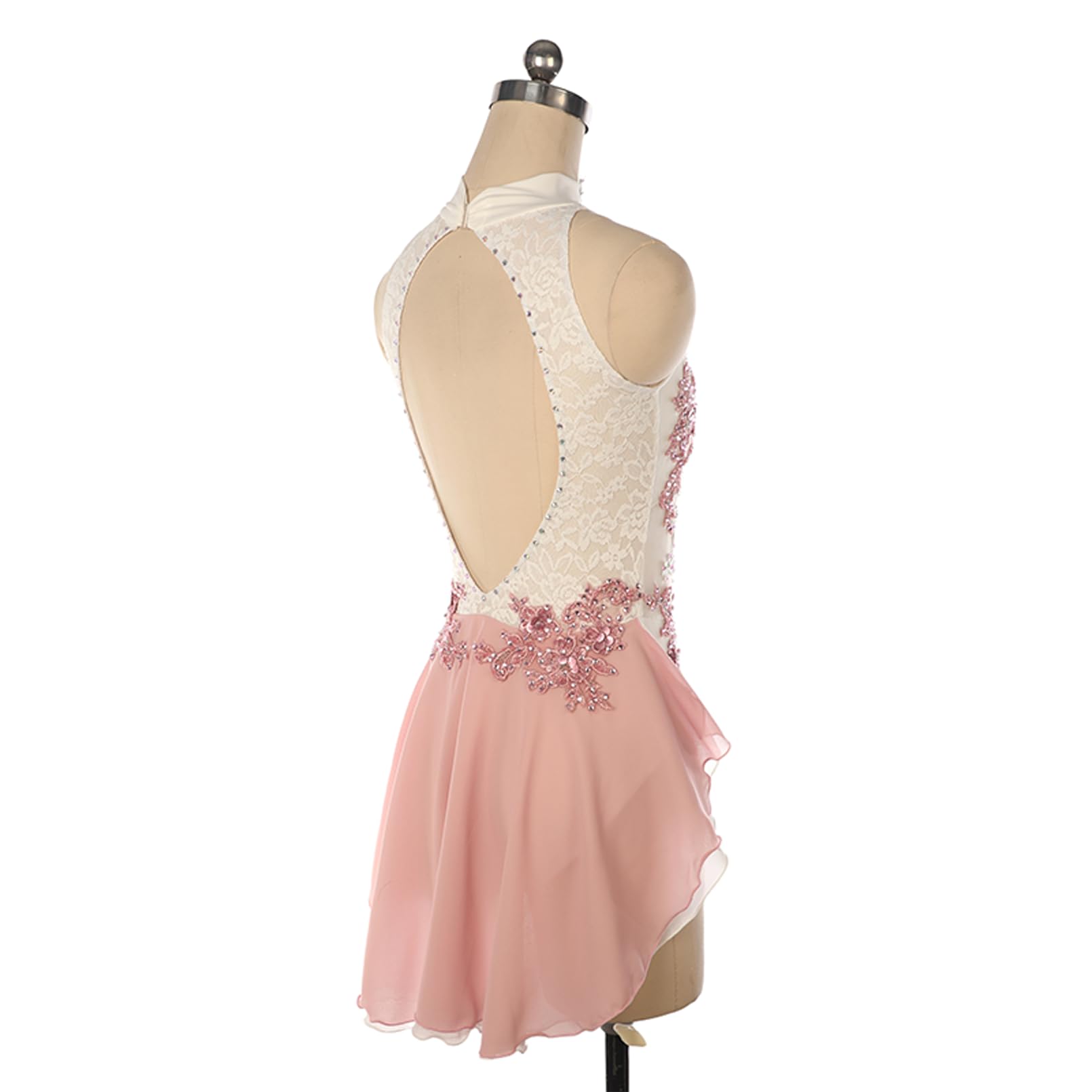 Abito da Pattinaggio Artistico Bambina Body Danza Classica Donna Bianco Senza Maniche Rosa Fiore Strass Vestito da Balletto Body da Ginnastica Ritmica