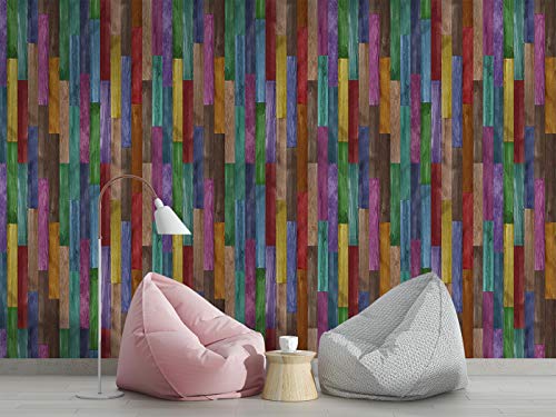 Image of DWELLSINDIA Colorful Wood Self Adhesive Wallpaper, Waterproof, Scratch Resistant, Laminated (41cm x 244cm, Multicolour2)