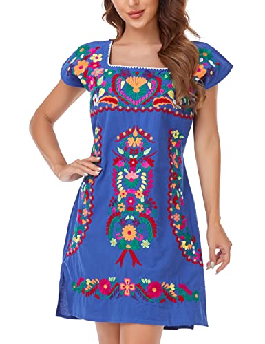 Image of YZXDORWJ Women Mexican Embroidered Dress Ruffle Collar Sleeveless