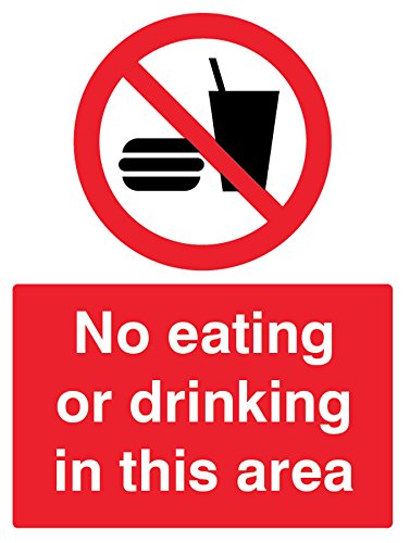 Caledonia Signs 23232K No Eating Or Drinking In This Area Sign, Self Adhesive Vinyl, 400 mm x 300 mm