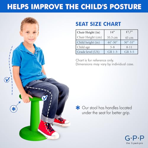Image of Gpack-pro Kids Wobble Stool 2-Pack - Improves Focus Attention - Non-Slip Base - Wiggle Chair Active Flexible Seating for Preschool Kindergarten Elementary School 17.7-Inch High (Green)