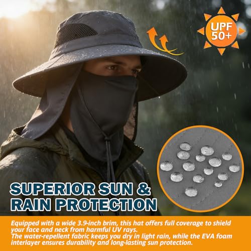 Image of Wide Brim Sun Bucket Hat, Waterproof Boonie Hat for Men & Women | UPF 50+ UV Protection, Adjustable Fit, Chin Strap & Sweatband, Foldable Durable for Fishing Hiking Garden Beach