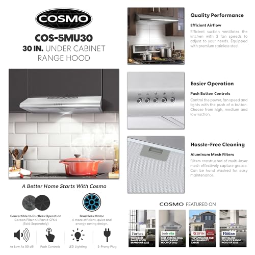 Cosmo COS-5MU30 30 Inch Under Cabinet Range Hood Ductless Convertible Duct thumb #2