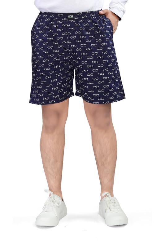 Image of UNOseven Shorts for Boys - 100% Cotton Printed with Side Pockets - Pack of 2 - Available from Size 7 Years to XL