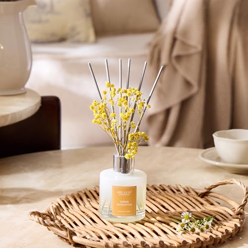 Image of Airkeep Reed Diffuser Set,3.38 fl oz (100 ml) - Lemon Eucalyptus Oil Diffusers with 8 Reed Sticks, Home Fragrance Reed Diffuser for Bathroom Shelf Decor