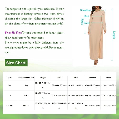 CHICTRY Womens Solid Muslim One-Piece Prayer Dress Arabian Round Neck Kaftan Abayas Muslim Dress4