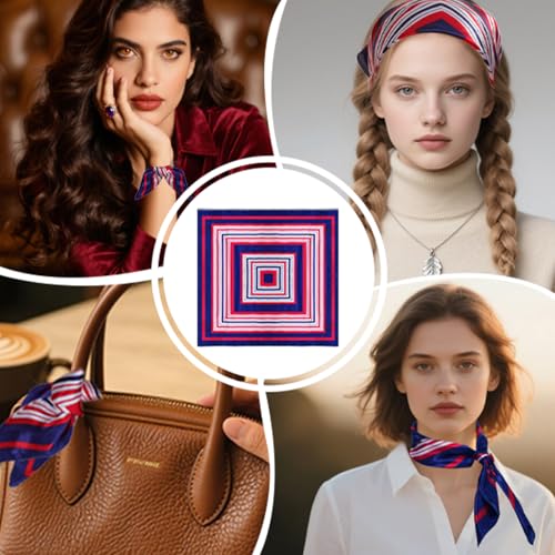 Fumwase 12PCS Women Square Scarf Scarves Silk Nautical Sailor Neck Scarf Head Hair Wraps for Ladies 18.9 x 18.9 Inches3