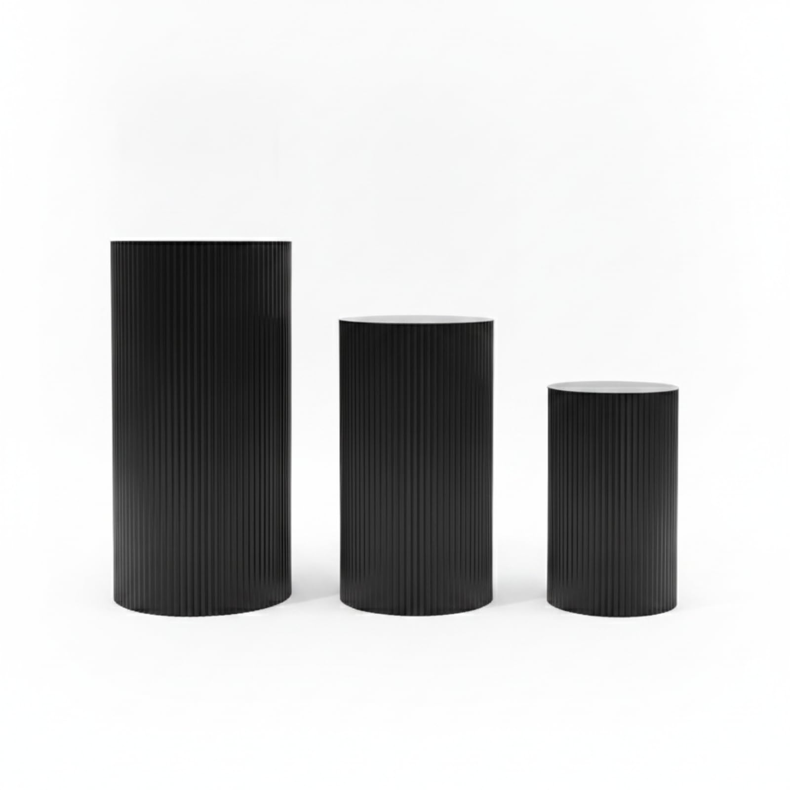 Présentoir dessert cylindrique noir de 3 pièces socle de buffet plissé moderne