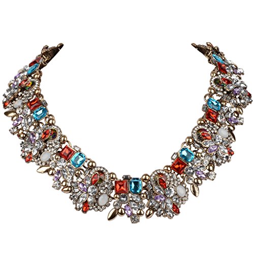 EVER FAITH Vintage Style Art Deco Statement Necklace Austrian Crystal Gold-Tone Dark Multicolor