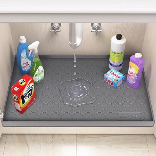 Jin&Bao Waterproof Under Sink Mat 34" x 22", Thick Silicone Mat Cabinet Protector for Kitchen and Bathroom, Shelf Liner, Home Organizer and Storage, Multipurpose Tray for Gadgets and Essentials - Image 3