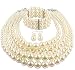 Shineland Elegant Multilayers Simulated Pearl Strand Cluster Collar Bib Choker Costume Jewelry Sets