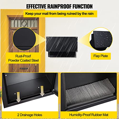 Vevor Through The Wall Drop Box, 12.5''X6.3''X16.9'' Mail Drop Box W/Adjustable Chute, Deposit Drop Box W/Code Lock, Rainproof Wall Mount Mailbox For Letters, Rents, Check & Keys, Home & Office, Black #TOP4