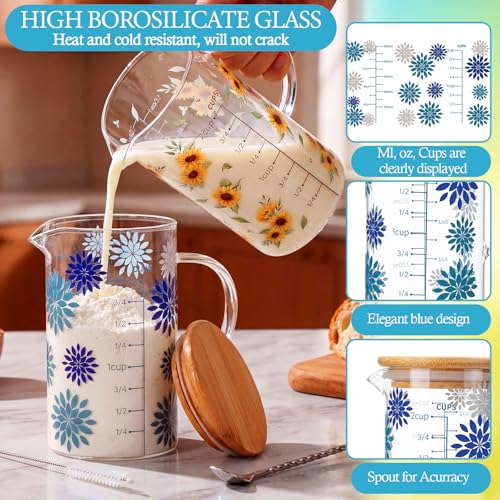 Vaso medidor vidrio borosilicato 500 ml con tapa bambú miniatura 3