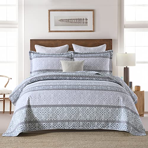 Perhom Queen Quilt Sets 100% Cotton Queen Size Quilt, Line Geometric Figures Stripe Bedspread, Lightweight Summer Queen Quilt Bedding Sets For All Season, 3 Pieces #TOP12