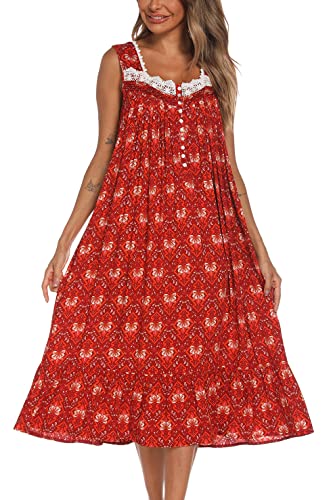 Image of AVIIER Cotton Nightgowns for Women Sleeveless House Dress Ladies Long Nightdress with Pockets S-XXL