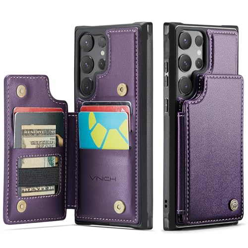 Vinich for Samsung Galaxy S23 Ultra Wallet Case with Card Holder RFID Blocking Credit Slots Kickstand Shockproof Phone Cover Fit for Galaxy S23 Ultra 6.8 Purple