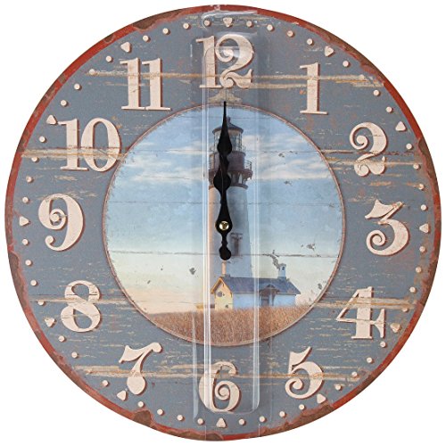 Lily's Home Rustic Wood-Style Country Lighthouse Wall Clock, Fits Nautical or Country Décor, Battery-Powered with Quartz Movement, Ideal Gift for Lighthouse Fans (13" Diameter) - Image 6