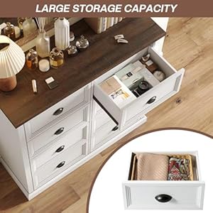 Farmhouse dresser wood rustic 394 tall 8 drawer dresser chest of drawers organizer storage for closet for bedroom living room distressed white  urban country home decor