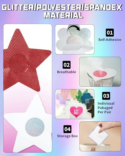 Image of CICKEE 15 Pairs Pasties Rave | Self-Adhesive Nipple Covers Pack Breast Petals Sticky Pasty Nipple Stickers