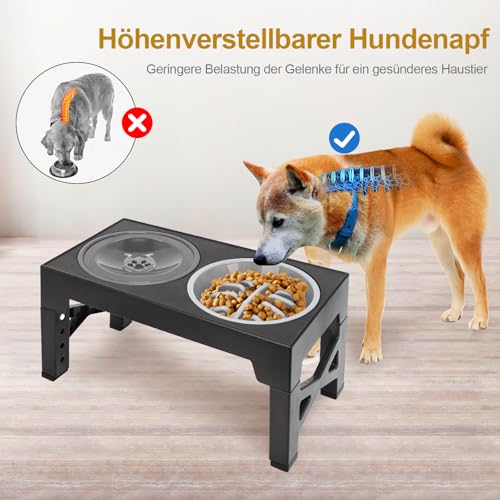 3-in-1 Hundenapf Erhöht mit Futternapf, Wassernapf Hund ohne Sabbern, Antischlingnapf Hunde, 5 Höhen Einstellbar Rhöhter Hundenapf, Faltbar Futternapf Hund Erhöht, Schwarz – Bild 5