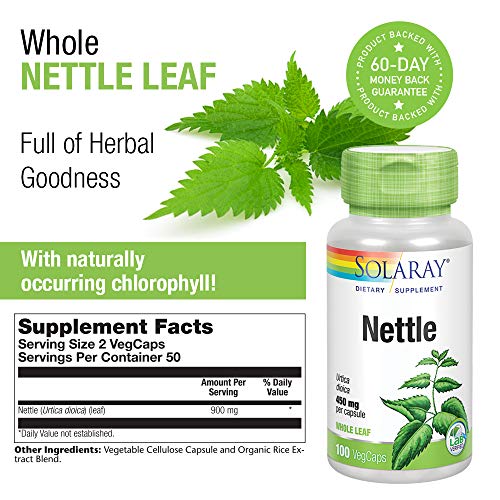 Image of SOLARAY Nettle Leaf 900 mg, 100 VegCaps | Kidney, Urinary, Prostate & Respiratory Support, Whole Nettle Leaf, 50 Servings, Vegan, Non GMO & Lab Verified