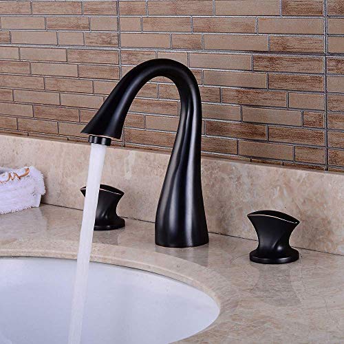 Grifo de baño de tres piezas negro evita goteos con sistema de doble mando cerámico