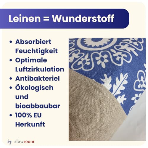 Foto von slowroom Brotbeutel 30 x 34 cm und Brotkorb 2 in 1 - Brotkorb Stoff - doppelte Leinenschicht - Brötchenbeutel Atmungsaktiv und Dekorativ - Brotkörbchen Leicht zu Pflegen, Azur