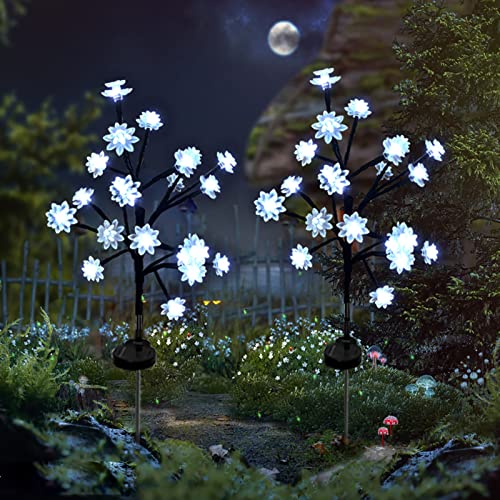 XRR Luces Solares para Exteriores, 2 Pieza Luz de Lotus Solares a Prueba de Agua - Navidad Lámpara Solar Flores de bricolaje Árbolesde para la Patio Jardín, decoración de fiesta (blanco frío) Cover